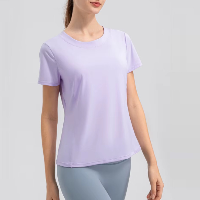 Curved Hem Women Crew Neck T Shirt