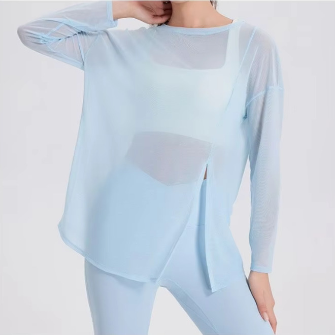 Womens Lightweight Active Wear Mesh Panel Tops