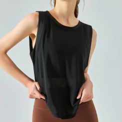 Summer Gym Running Fitness Loose Womens Sleeveless Mesh Panel Tops