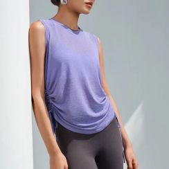 Womens Loose Casual Quick Dry Sleeveless Yoga Drawstring Lightweight Mesh Tops